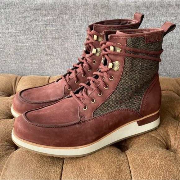 Merrell Shoes - Merrell Roam Mid Lace Up Leather Wool Boots in Raisin Red 10.5